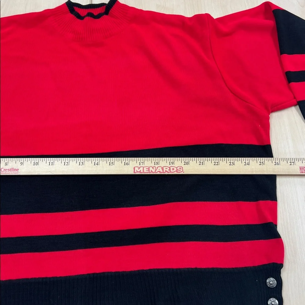 Vintage 80s Segue Red and Black Stripe Mock Neck Relaxed Fit Elegant Sweater 14 - Picture 6 of 7